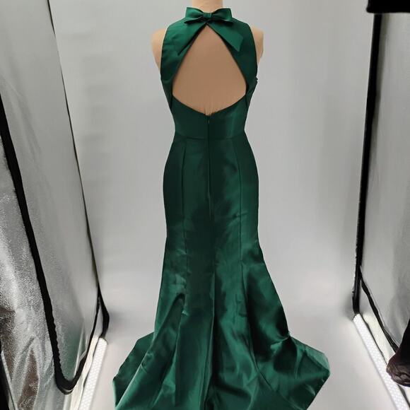Alfred Sung D824 Hunter Green Jewel Neck Open Back Bow Gown Size 2 - Picture 12 of 16